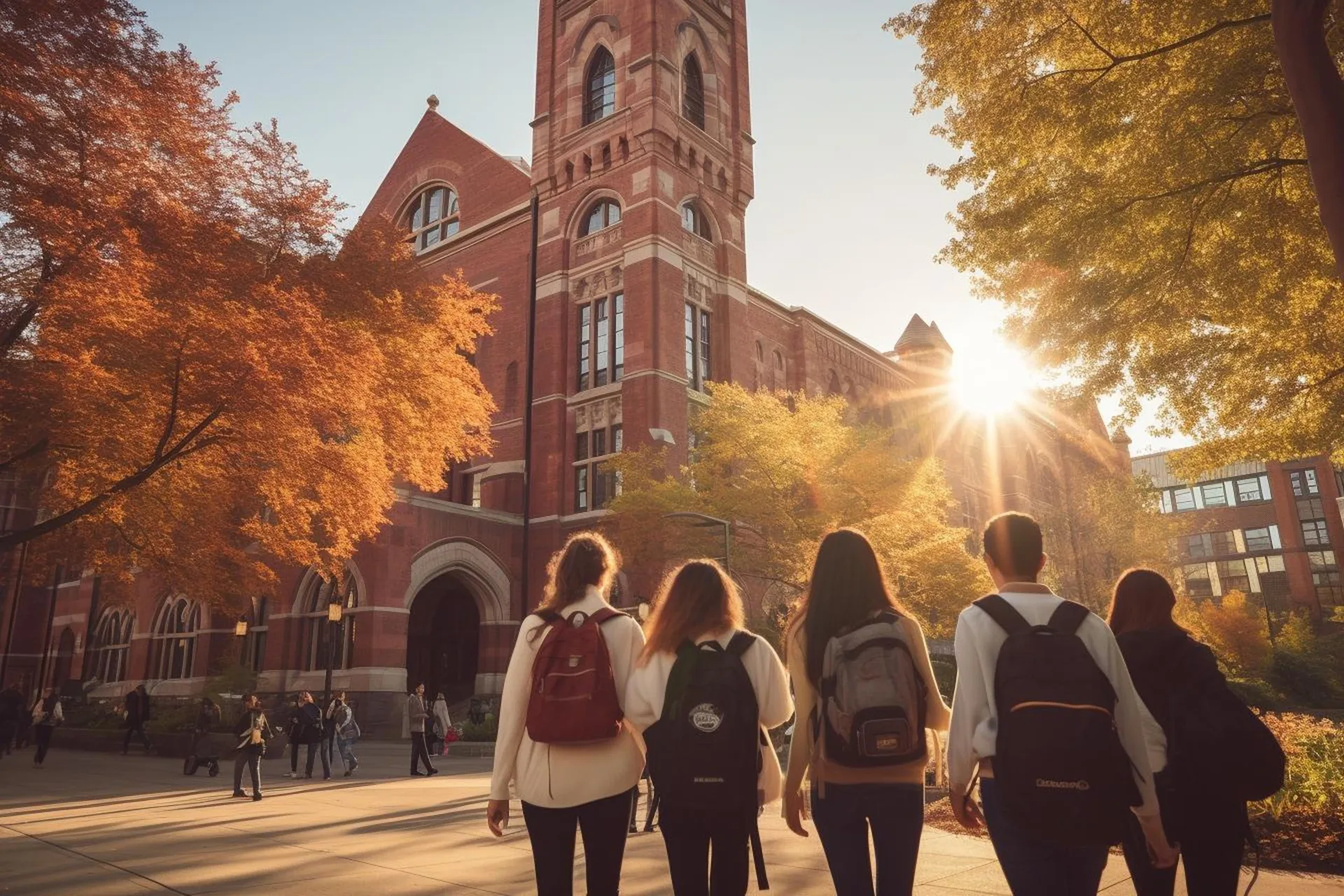 Students walking on university campus